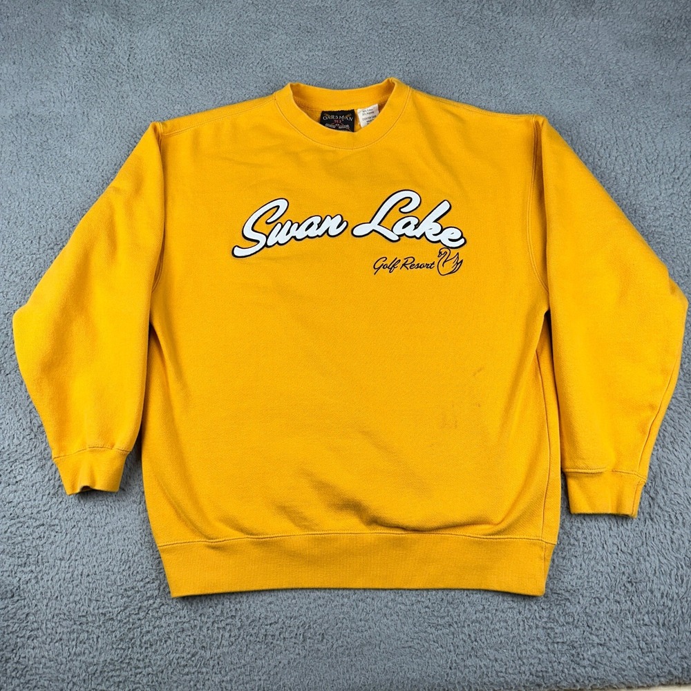 Swan Lake Golf Resort Sweatshirt Mens Medium Yellow Crewneck Pullover Oarsman